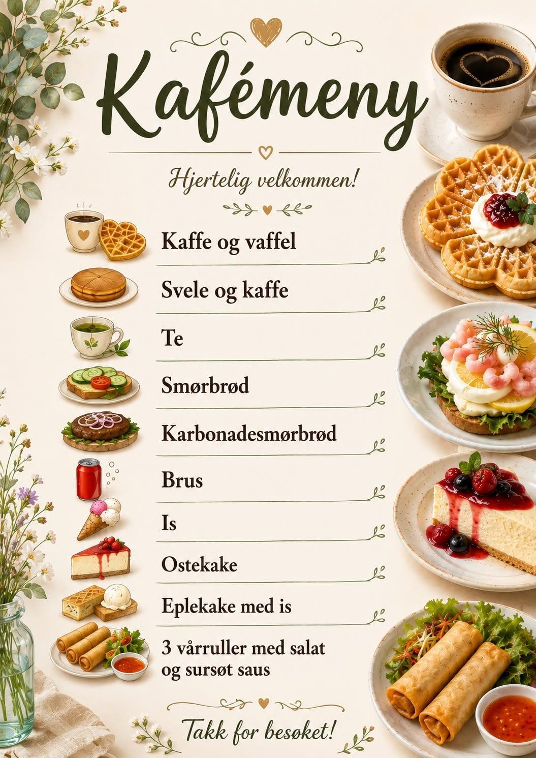 plakat med åpningstider for kafe på Dølmotunet