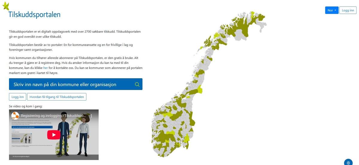 bilde av nettsiden tilskuddsportalen - Klikk for stort bilde