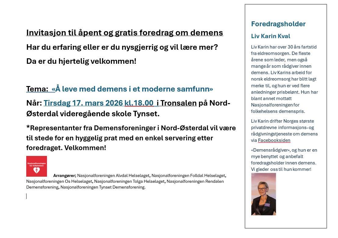 plakat om foredrag om demens